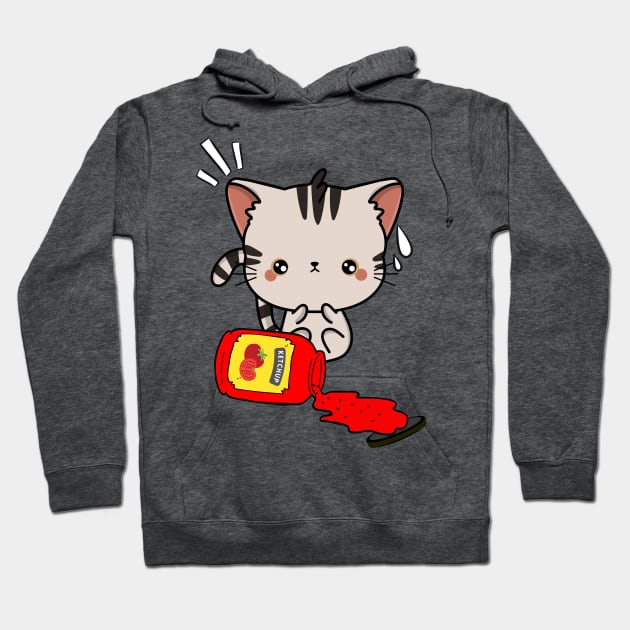 Tabby Cat Spilled a bottle of ketchup Hoodie by Pet Station